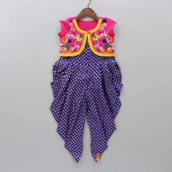 Outlet Foil Printed Dhoti Style Jumpsuit With Embroidered Jacket Ethnic Wear | Kurtis & Jumpsuits
