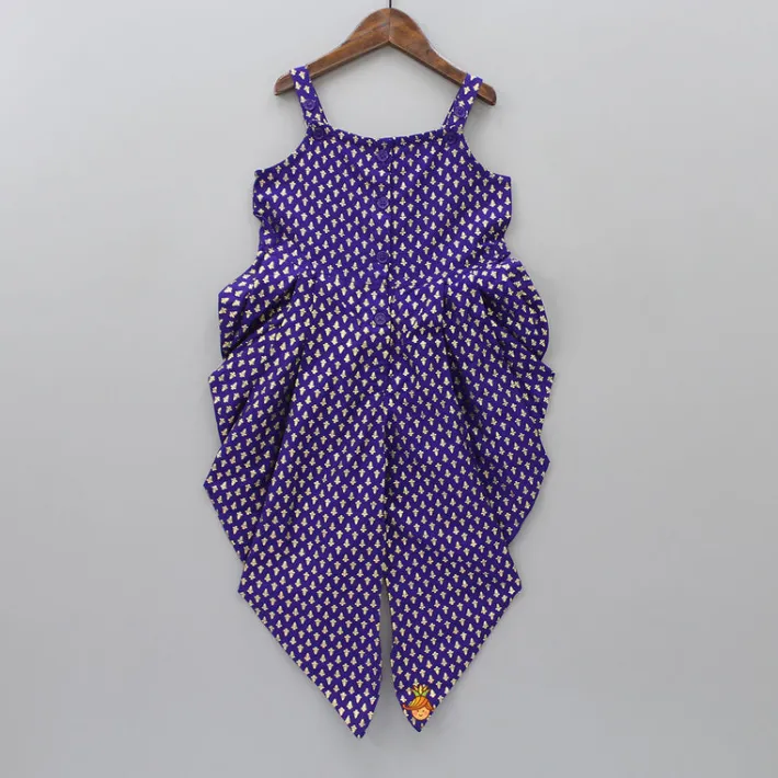 Outlet Foil Printed Dhoti Style Jumpsuit With Embroidered Jacket Ethnic Wear | Kurtis & Jumpsuits
