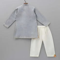 Discount Foral Printed Attached Flap Colour Block Kurta With Pyjama BOY Twinning Sets | Indian Ethnic Wear