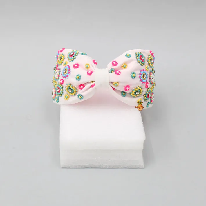 Best French Crepe White Hand Embroidered Hair Band Hair Accessories | Hair Bands