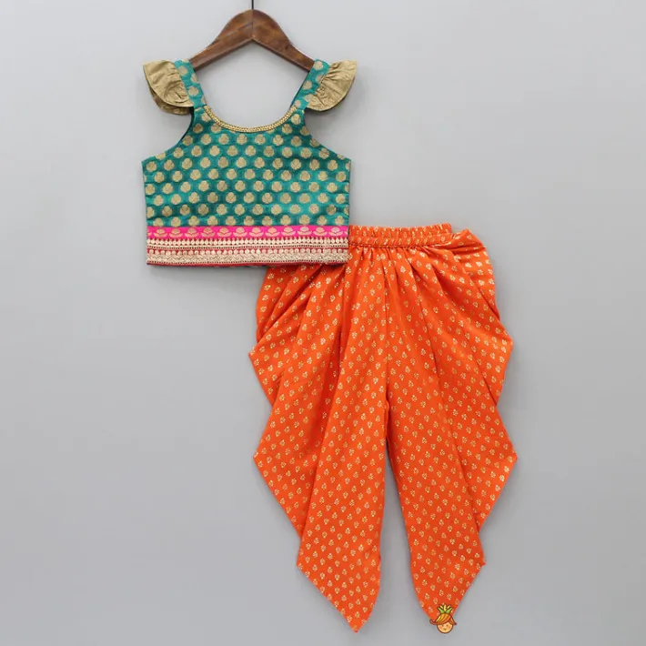 Sale Frill Detailed Top With Printed Dhoti Ethnic Wear | Dhotis & Patialas