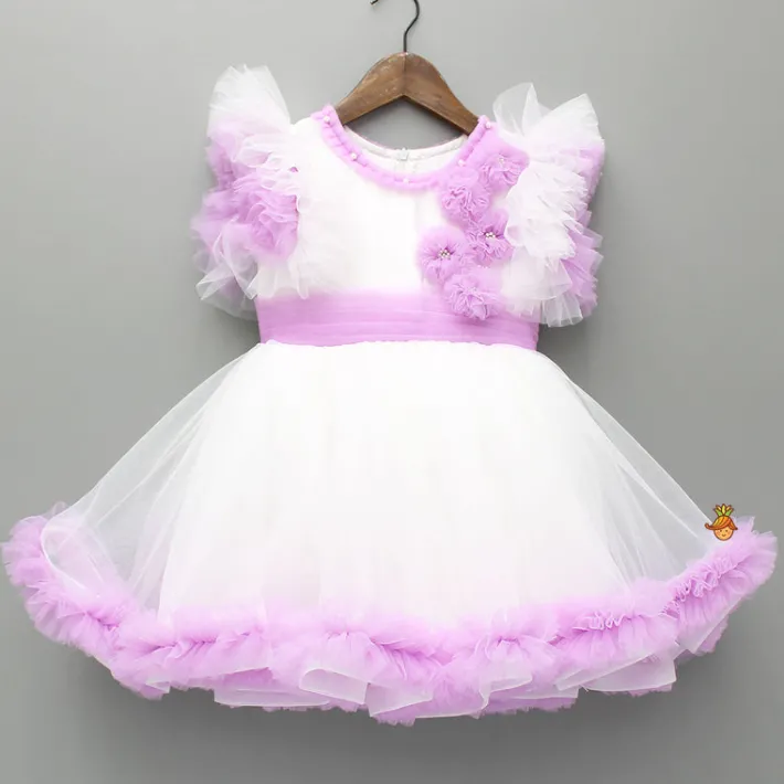 Best Frilly Flower Enhanced Dress With Matching Hairclip Dresses & Sets | Dresses