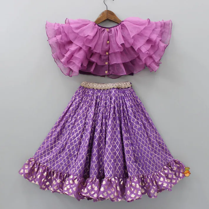 Discount Frilly Layered Top With Zari Thread Work Lehenga Twinning Sets | Ethnic Wear