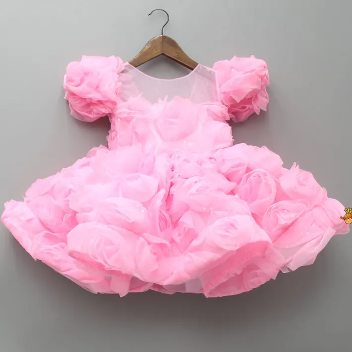 Best Frilly Pink Dress With Detachable Bow And Matching Swirled Headbow Dresses & Sets | Dresses