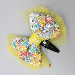 Best Frilly Sequin Work Yellow Dress With Matching Hair Clip Dresses & Sets | Dresses