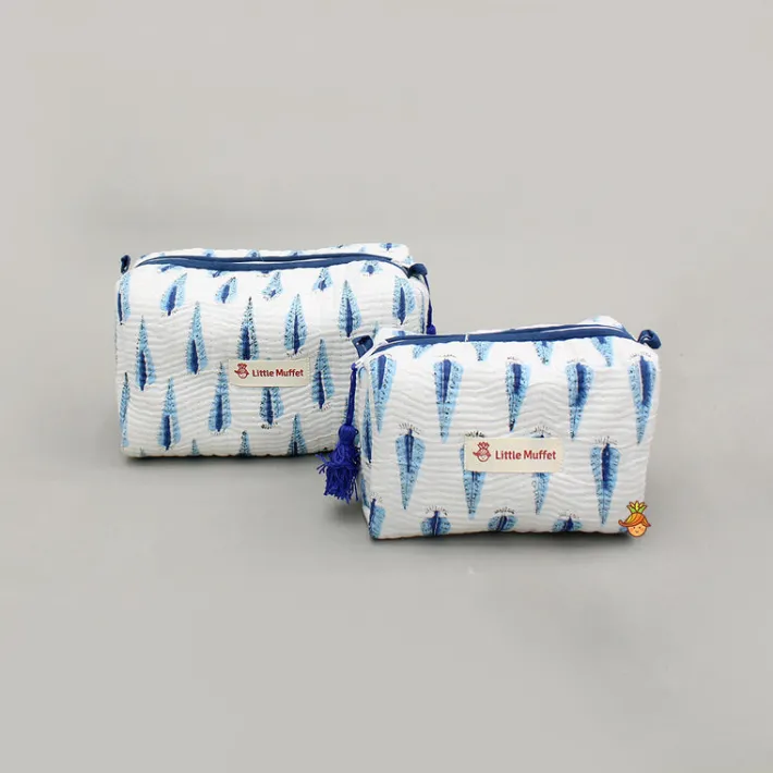 New Fringe-Detailed Blue Pouch Bags - Set Of 2 Bags
