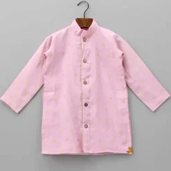 Best Front Open Booti Embroidered Pink Kurta And Beige Pyjama BOY Twinning Sets | Indian Ethnic Wear