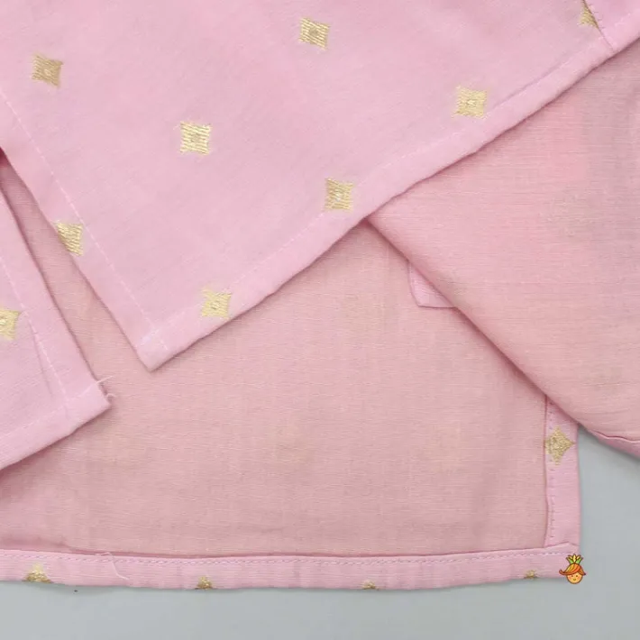 Best Front Open Booti Embroidered Pink Kurta And Beige Pyjama BOY Twinning Sets | Indian Ethnic Wear