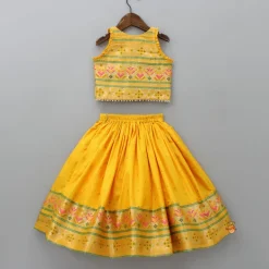 New Front Open Brocade Mustard Top And Lehenga Ethnic Wear | Lehengas & Ghagras