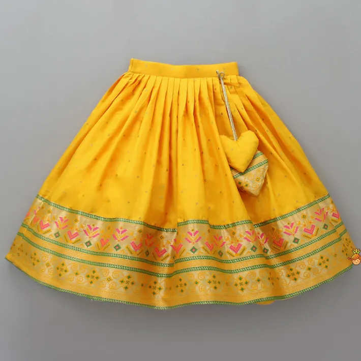 New Front Open Brocade Mustard Top And Lehenga Ethnic Wear | Lehengas & Ghagras