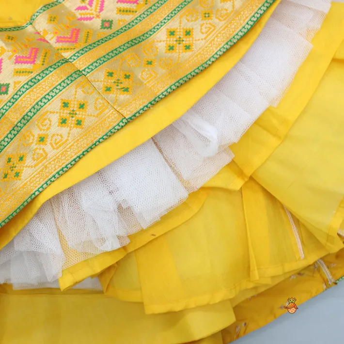 New Front Open Brocade Mustard Top And Lehenga Ethnic Wear | Lehengas & Ghagras