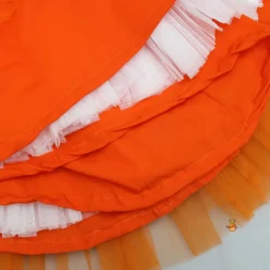 Sale Front Open Embroidered Orange Top And Tiered Net Lehenga With Fringes Dupatta Ethnic Wear | Lehengas & Ghagras