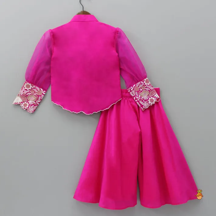 Clearance Front Open Embroidered Pink Top And Palazzo Ethnic Wear | Palazzos & Shararas