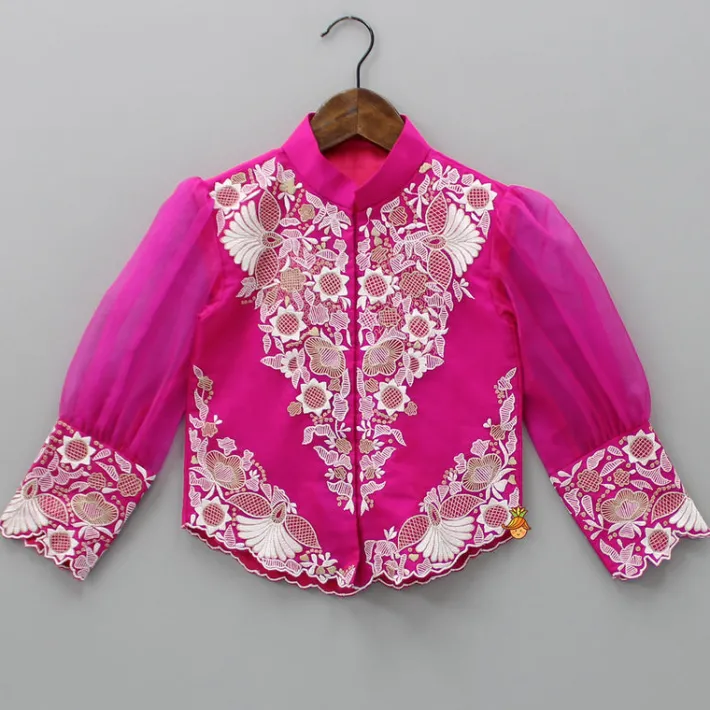 Clearance Front Open Embroidered Pink Top And Palazzo Ethnic Wear | Palazzos & Shararas