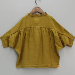 Discount Front Open Lace Detailing Mustard Top Tops & Tunics
