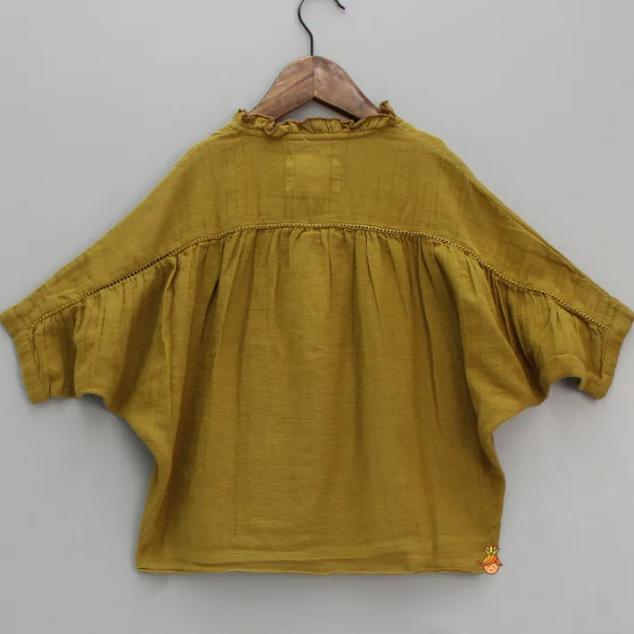 Discount Front Open Lace Detailing Mustard Top Tops & Tunics