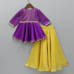 Online Front Open Purple High Low Top And Lurex Striped Palazzo Ethnic Wear | Palazzos & Shararas