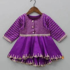 Online Front Open Purple High Low Top And Lurex Striped Palazzo Ethnic Wear | Palazzos & Shararas