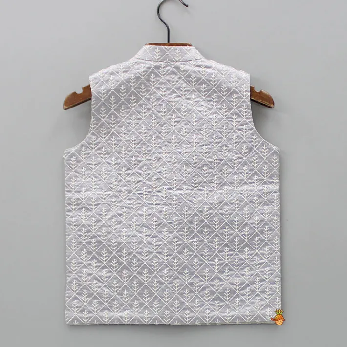 Discount Front Open Thread Embroidered Grey Jacket BOY Indian Ethnic Wear | Ethnic Jackets