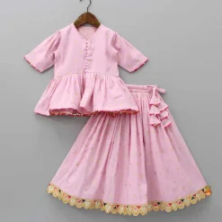 Online Front Open V Neck Pink Top And Lehenga Twinning Sets | Ethnic Wear