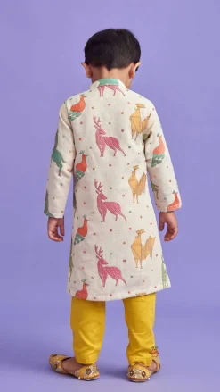 Clearance Front Placket Embroidered Kurta And Mustard Pyjama BOY Indian Ethnic Wear | Ethnic Sets