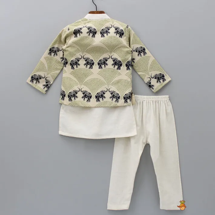 Clearance Front Placket Kurta With Gota Lace Work Beige Jacket And Pyjama BOY Indian Ethnic Wear | Ethnic Sets