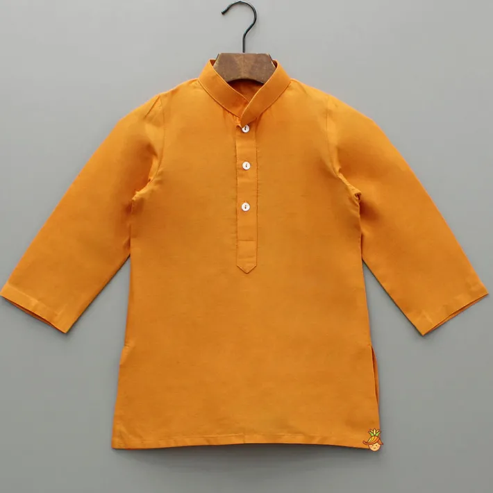 Fashion Front Placket Orange Kurta With Cotton Silk Multicolour Brocade Jacket And Pyjama BOY Indian Ethnic Wear | Ethnic Sets