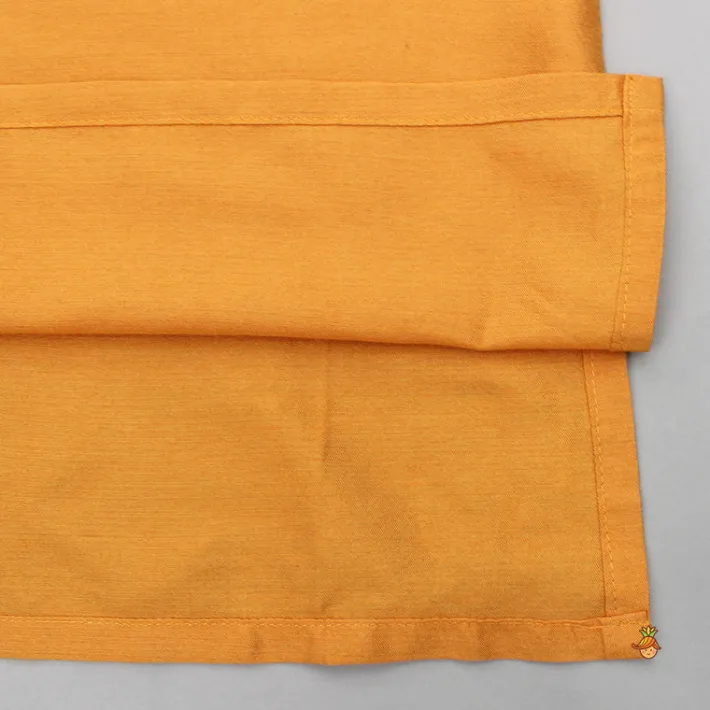 Fashion Front Placket Orange Kurta With Cotton Silk Multicolour Brocade Jacket And Pyjama BOY Indian Ethnic Wear | Ethnic Sets