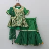 Sale Front Slit Brocade Green High Low Kurti With Attached Dupatta And Net Sharara Twinning Sets | Ethnic Wear