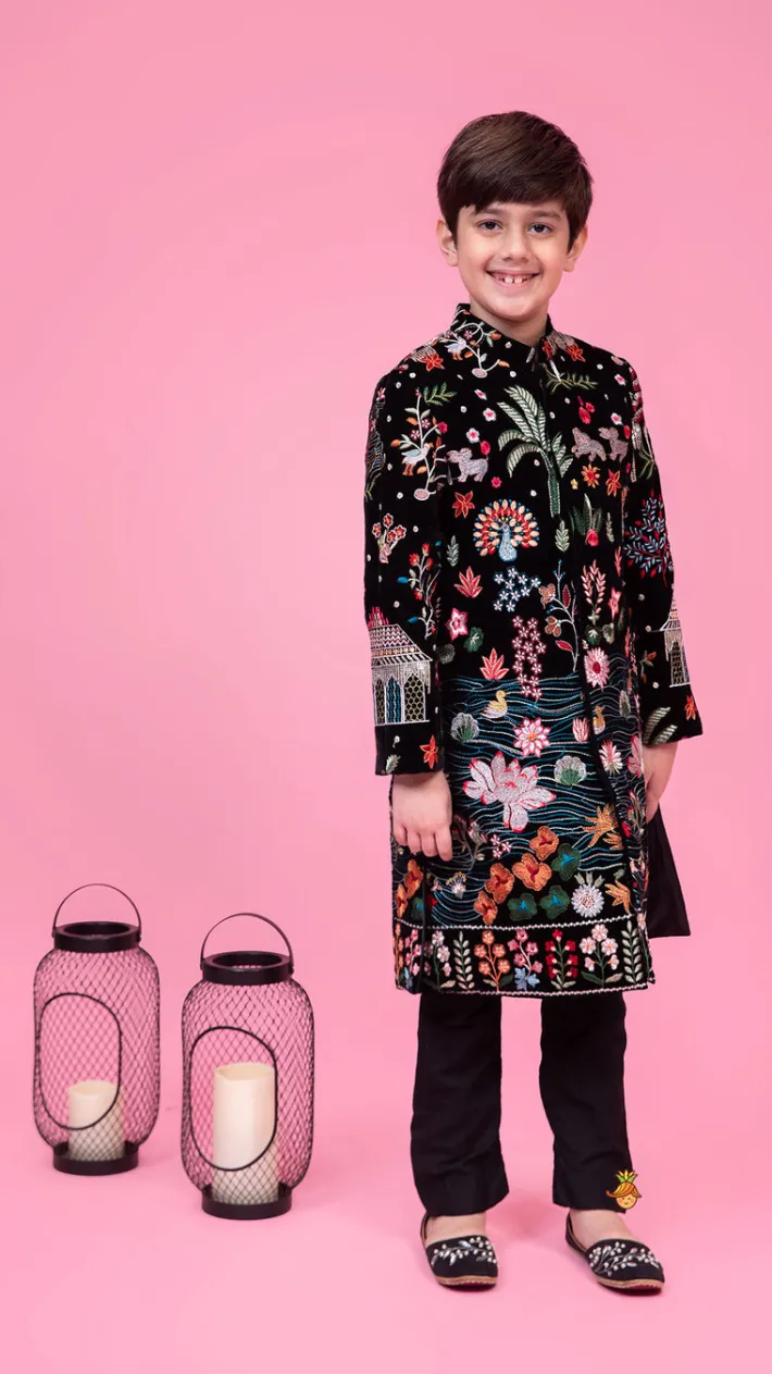 Outlet Fully Embroidered Velvet Sherwani With Narrow Fit Pant BOY Indian Ethnic Wear | Sherwani Sets