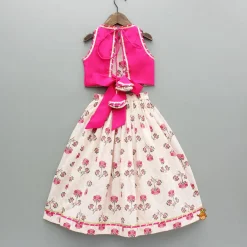 Clearance Goddess Embroidered Pink Top And Beautiful Tassels Embellished Lehenga With Matching Sling Bag Ethnic Wear | Lehengas & Ghagras