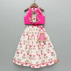 Clearance Goddess Embroidered Pink Top And Beautiful Tassels Embellished Lehenga With Matching Sling Bag Ethnic Wear | Lehengas & Ghagras