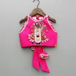 Clearance Goddess Embroidered Pink Top And Beautiful Tassels Embellished Lehenga With Matching Sling Bag Ethnic Wear | Lehengas & Ghagras