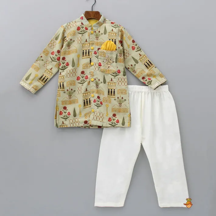Online Gota Floral Patch Work Green Kurta And Pyjama BOY Indian Ethnic Wear | Ethnic Sets