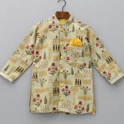 Online Gota Floral Patch Work Green Kurta And Pyjama BOY Indian Ethnic Wear | Ethnic Sets