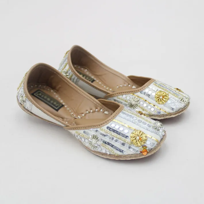 Online Gota Flower And Sequin Work Ivory Jutti Shoes