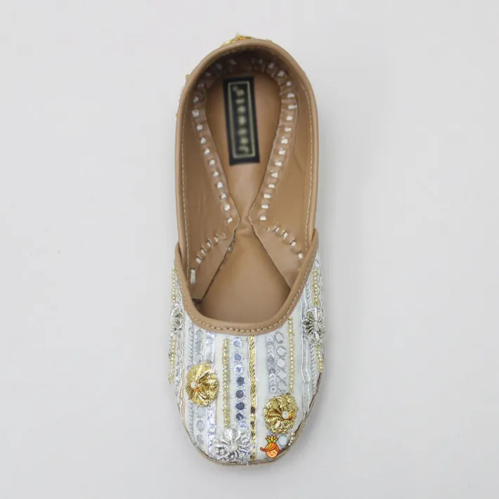 Online Gota Flower And Sequin Work Ivory Jutti Shoes