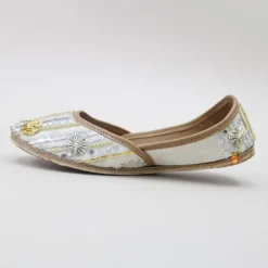 Online Gota Flower And Sequin Work Ivory Jutti Shoes