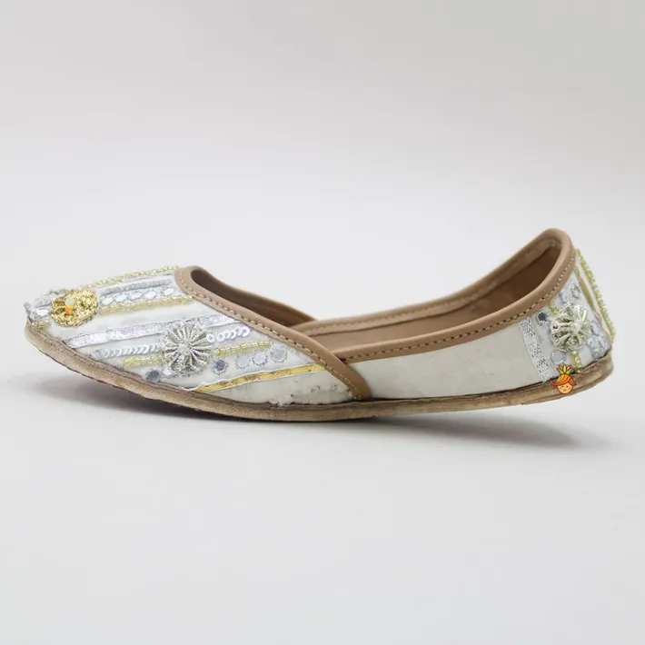 Online Gota Flower And Sequin Work Ivory Jutti Shoes
