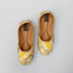 Best Gota Lace And Pearl Adorned Yellow Jutti Shoes