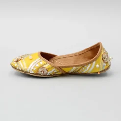 Best Gota Lace And Pearl Adorned Yellow Jutti Shoes