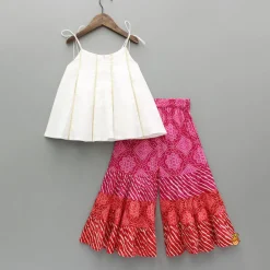 Online Gota Lace Detail Tie Up Top And Printed Sharara With Matching Dupatta Ethnic Wear | Palazzos & Shararas