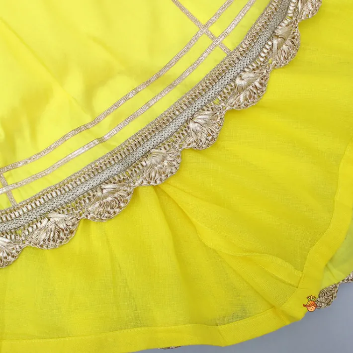 Online Gota Lace Detailed Angarkha Style Yellow Kurti And Pant Ethnic Wear | Churidars & Salwars