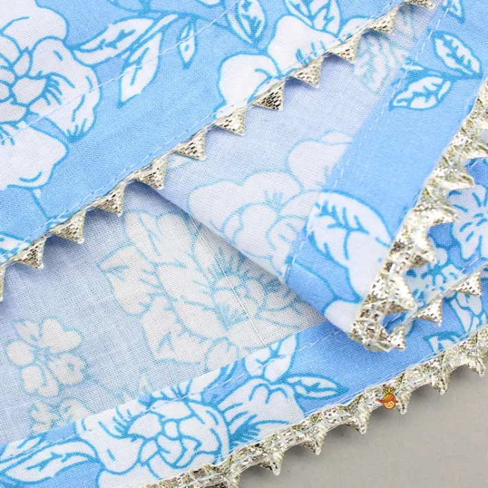 Online Gota Lace Detailed Floral Printed Powder Blue Top And Sharara Ethnic Wear | Palazzos & Shararas