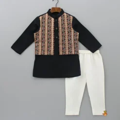 Clearance Gota Lace Detailed Jacket Style Black Kurta And Pyjama BOY Twinning Sets | Indian Ethnic Wear