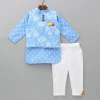 New Gota Lace Detailed Powder Blue Ethnic Kurta With Floral Printed Jacket And Pyjama BOY Indian Ethnic Wear | Ethnic Sets