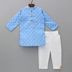 New Gota Lace Detailed Powder Blue Ethnic Kurta With Floral Printed Jacket And Pyjama BOY Indian Ethnic Wear | Ethnic Sets