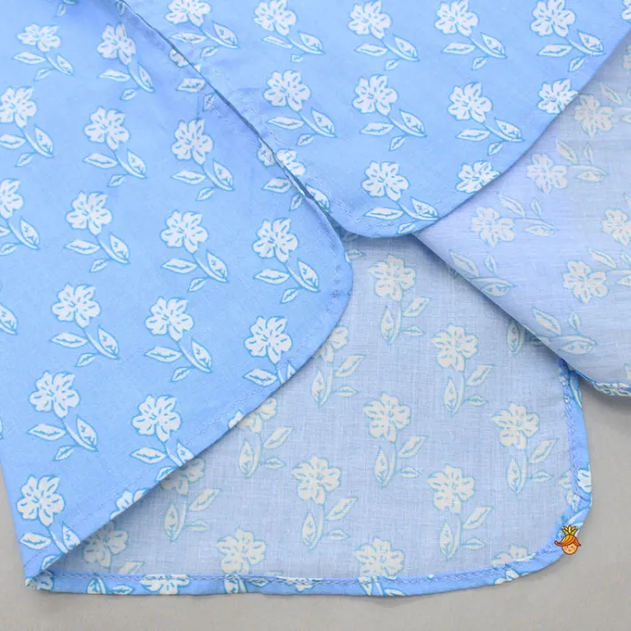 New Gota Lace Detailed Powder Blue Ethnic Kurta With Floral Printed Jacket And Pyjama BOY Indian Ethnic Wear | Ethnic Sets