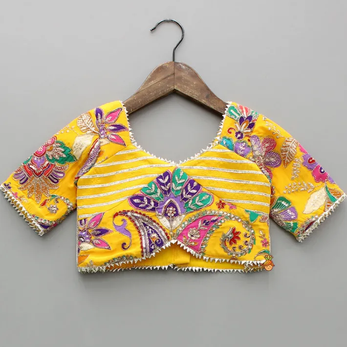 Sale Gota Lace Detailed Yellow Top And Lehenga With Pink Net Dupatta Ethnic Wear | Lehengas & Ghagras