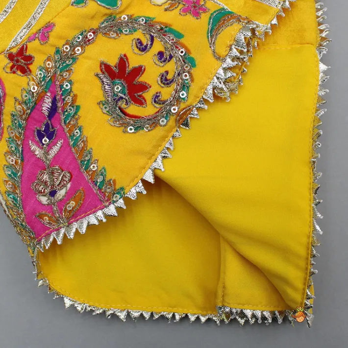 Sale Gota Lace Detailed Yellow Top And Lehenga With Pink Net Dupatta Ethnic Wear | Lehengas & Ghagras